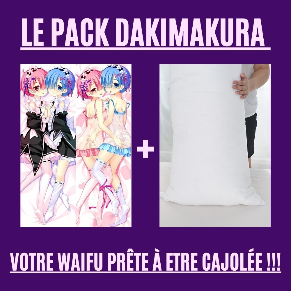 Dakimakura Rem et Ram en nuisette rouge et bleue Avec | WaifuParadise