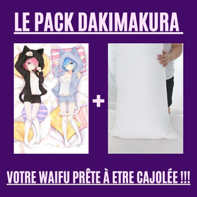 Dakimakura Rem et Ram ensemble en pyjama neko Avec | WaifuParadise