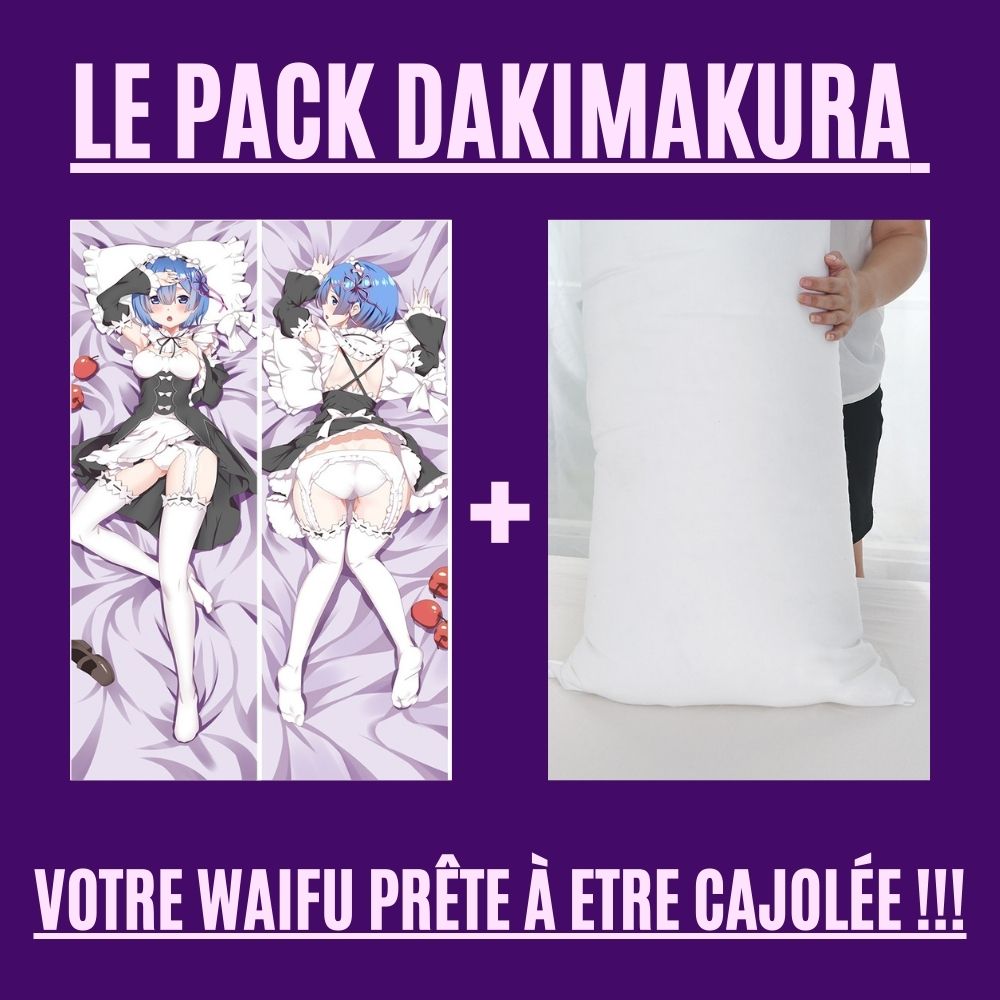 Dakimakura Rem allongée sur le ventre en tenue de maid Avec | WaifuParadise