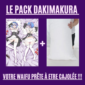 Dakimakura Rem allongée sur le ventre en tenue de maid Avec | WaifuParadise