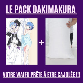 Dakimakura Rem dans sa tenue de maid et en pyjama Avec | WaifuParadise